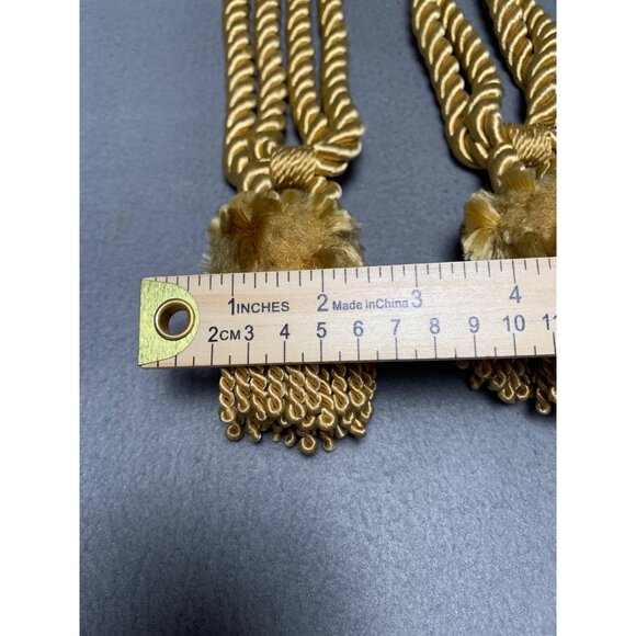 Vintage Gold Curtain Tiebacks with Faux Fur & Tassel Details Set of 2 - Picture 6 of 10